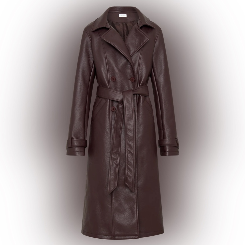 Meshki Tarah Faux Leather Trench Coat- Cacao Brown